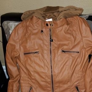 Blivener Faux Leather Hoodie with removable hood